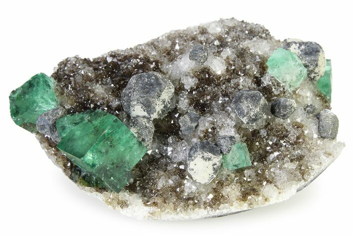 Fluorescent Green Fluorite on Druzy Quartz - England #321112